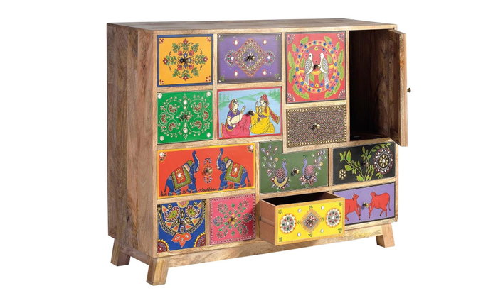 GINER Y COLOMER Cómoda de madera de mango pintada a mano multicolor